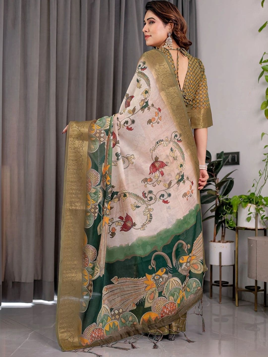 VS MALL Woven Design Zari Linen Blend Saree thumbnail 3