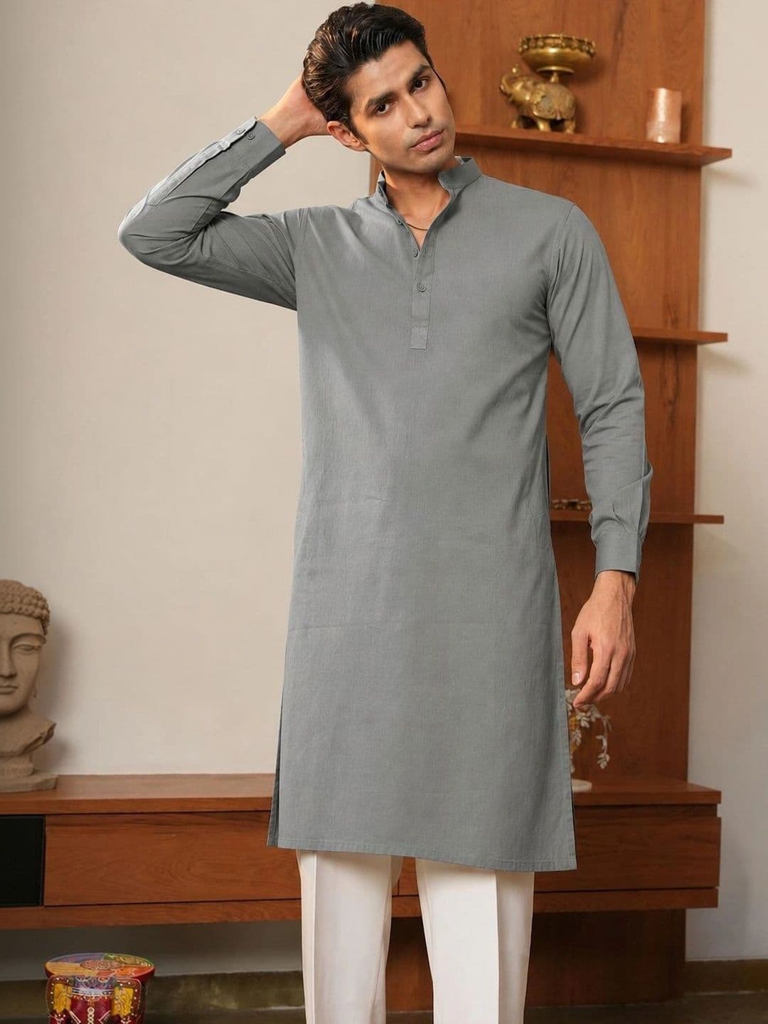 Anouk Men Pure Cotton Solid Knee Length Straight Kurta - view 1