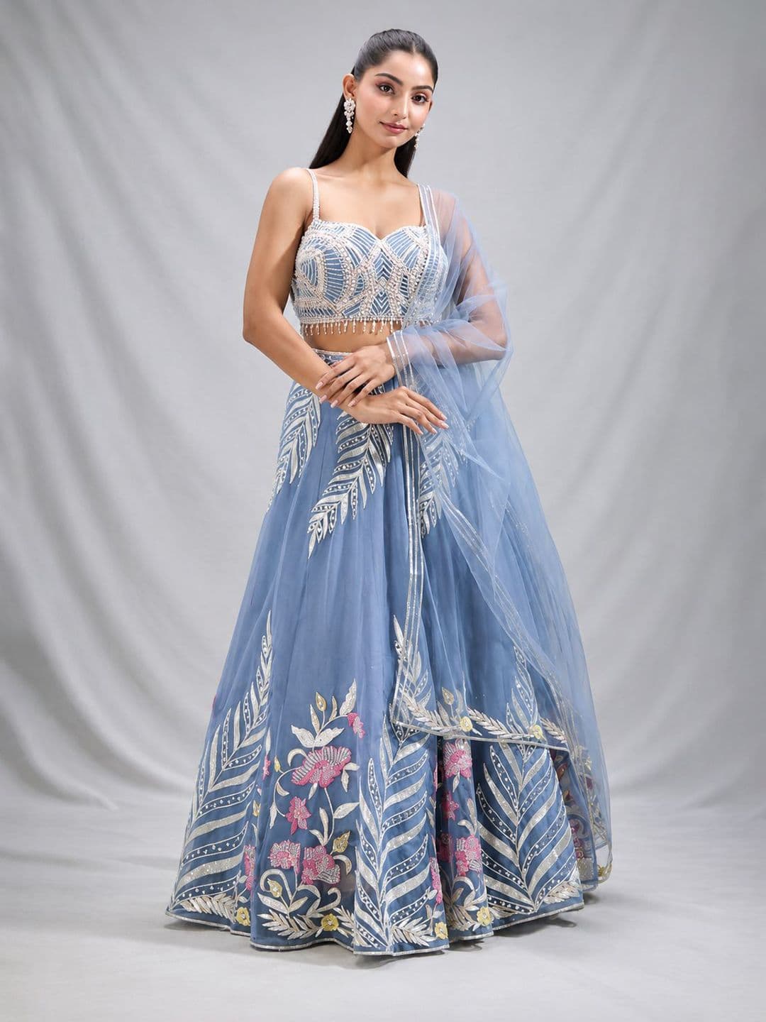 House of Pataudi Embellished Sequinned Semi-Stitched Lehenga & Unstitched Blouse With Dupatta thumbnail 4