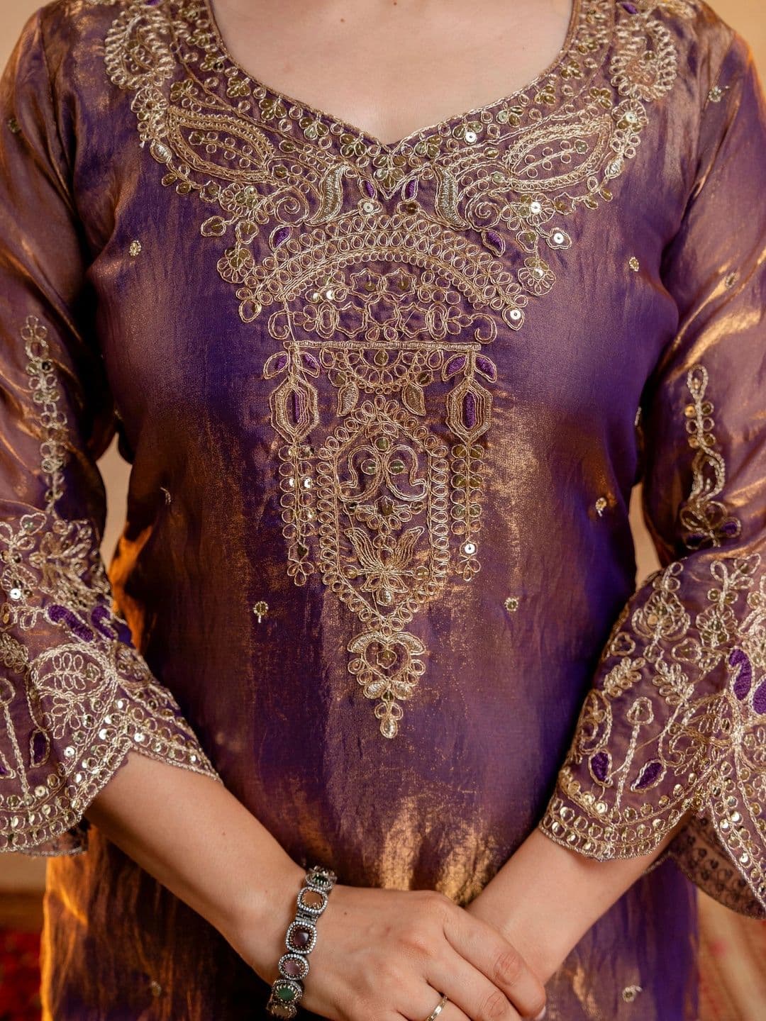 Sangria Women Ethnic Motifs Embroidered Regular Kurta & Palazzos  With Dupatta thumbnail 5