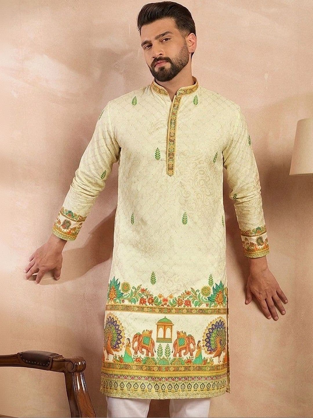 VELKYNOX Men Ethnic Motifs Thread Work Kurta thumbnail 2