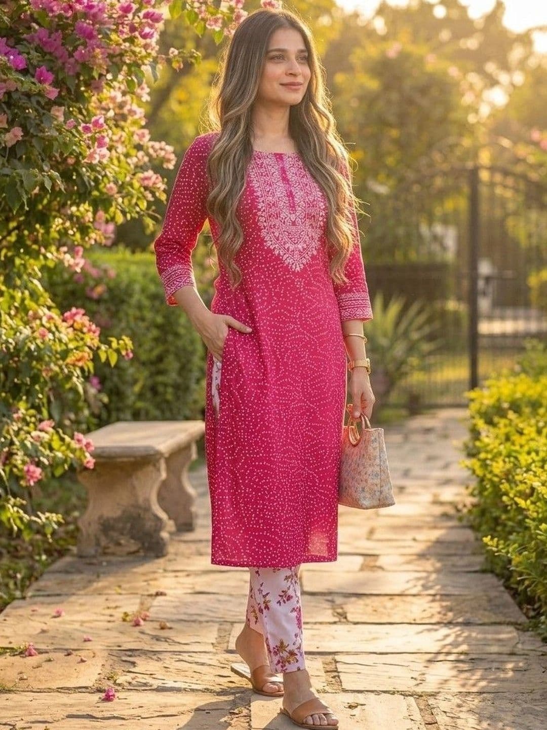 Fusion Threads Women Ethnic Motifs Printed Regular Mirror Work Pure Cotton Kurta with Trousers thumbnail 7