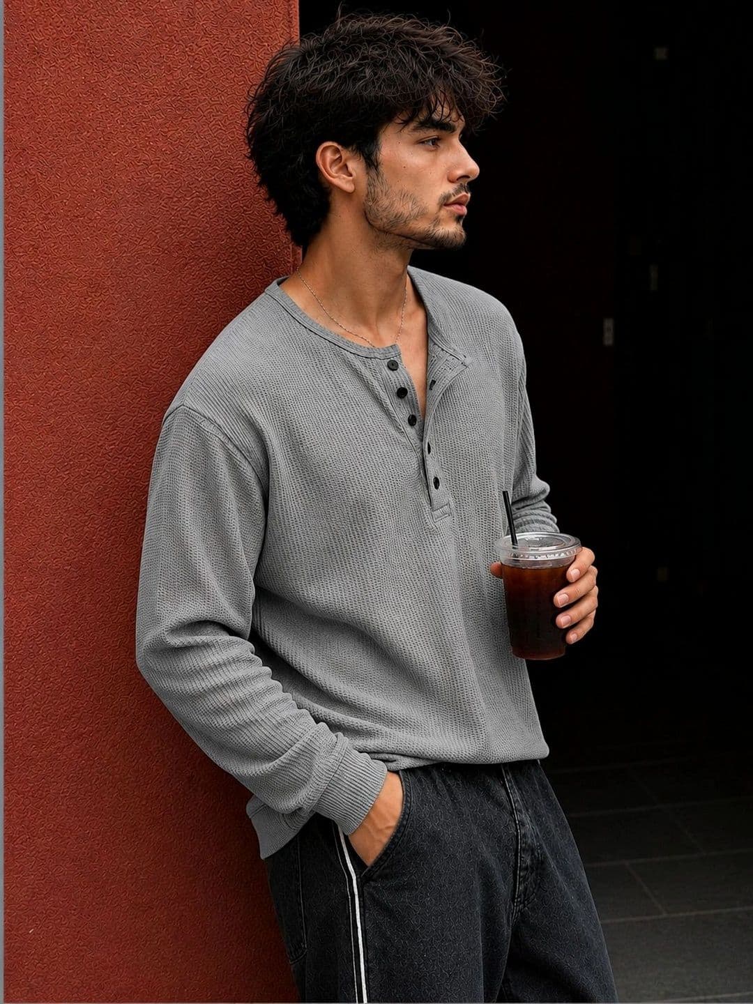 HOODLER Men Henley Neck T-shirt thumbnail 3