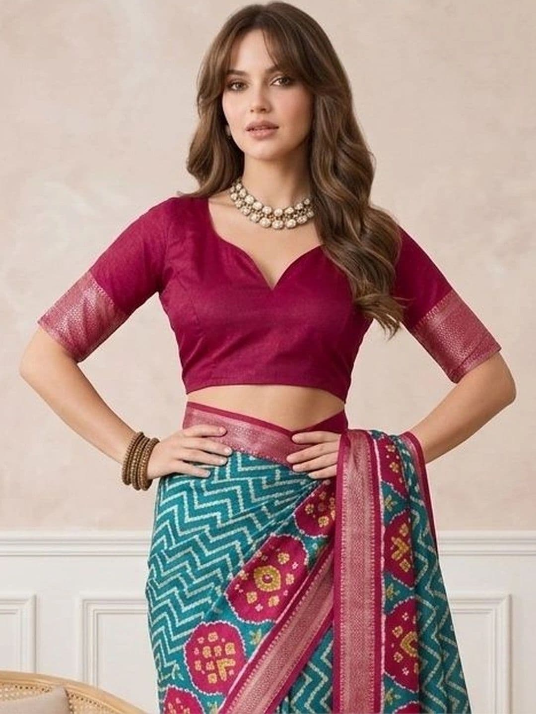 all about you Zari Silk Blend Fusion Patola Saree thumbnail 2