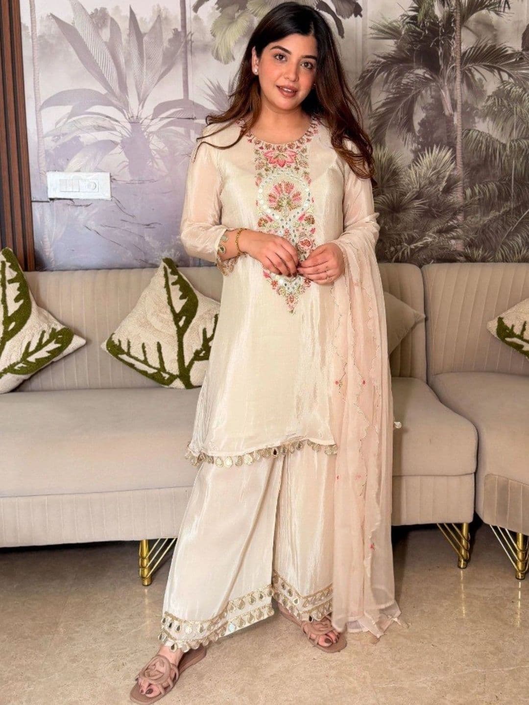 LeeliPeeri Designer Women Ethnic Motifs Embroidered Regular Mirror Work Kurta with Palazzos & With Dupatta thumbnail 2
