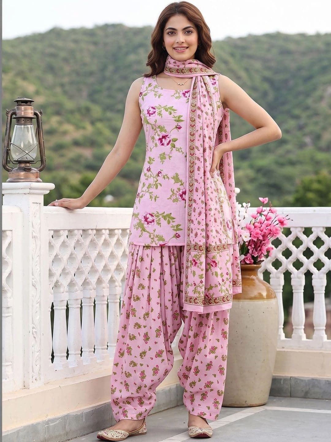 KALINI Women Floral Printed Regular Pure Cotton Kurta with Patiala & With Dupatta - view 1