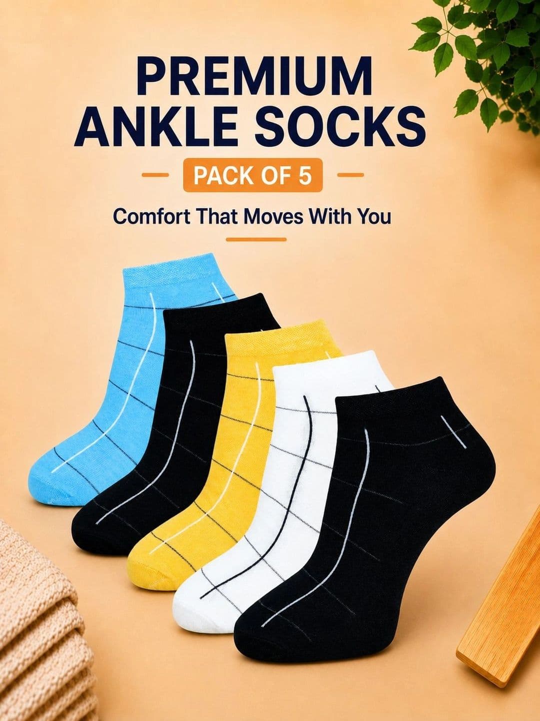 ADDOSSO Men Pack of 5 Cotton Assorted Checked Ankle Length Socks thumbnail 3