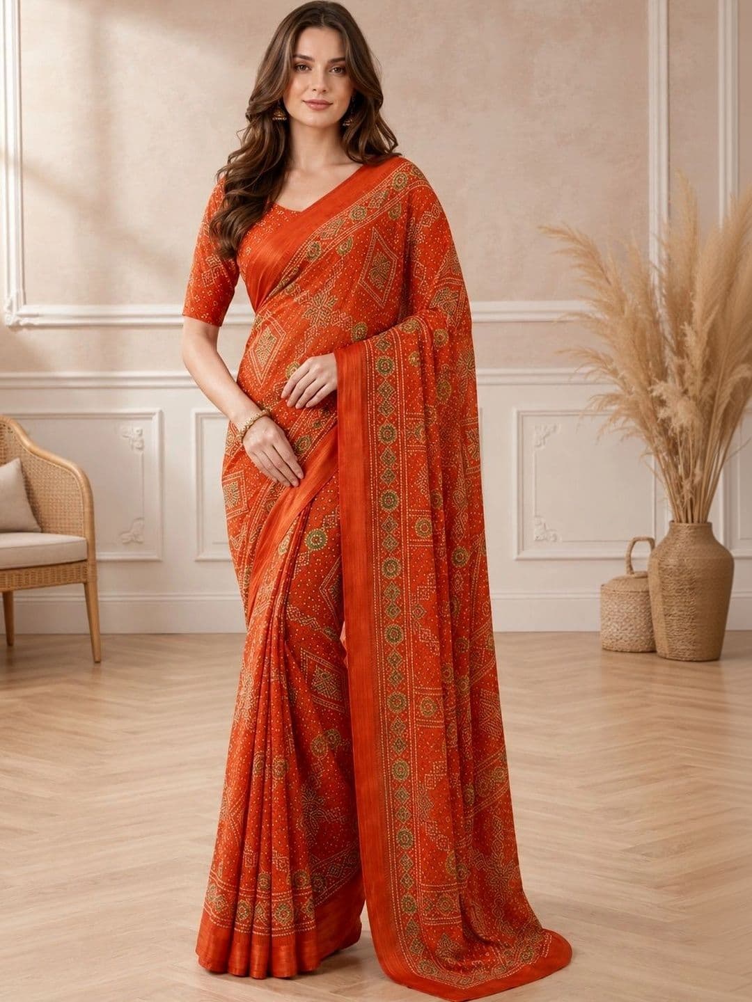 all about you Women Poly Chiffon Fusion Bandhani Saree - view 1
