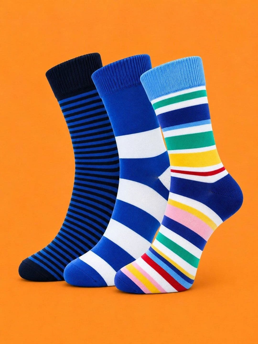 ADDOSSO Men Pack of 3 Cotton Assorted Striped Calf Length Socks - view 1