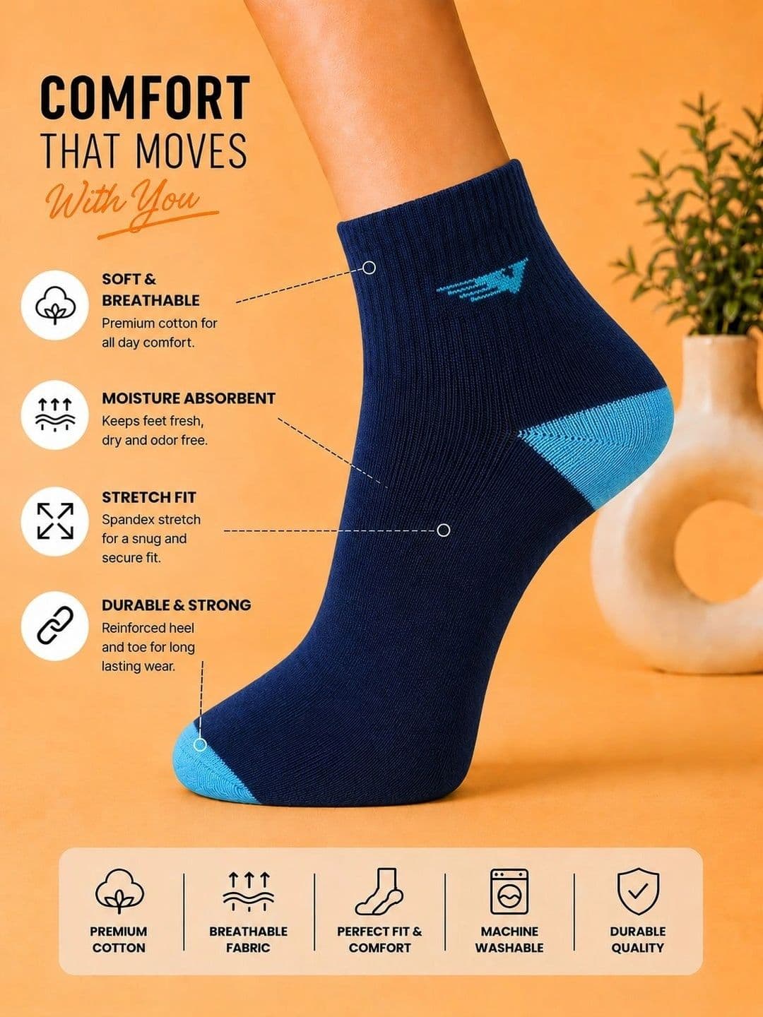ADDOSSO Men Pack of 5 Cotton Assorted Patterned Ankle Length Socks thumbnail 3