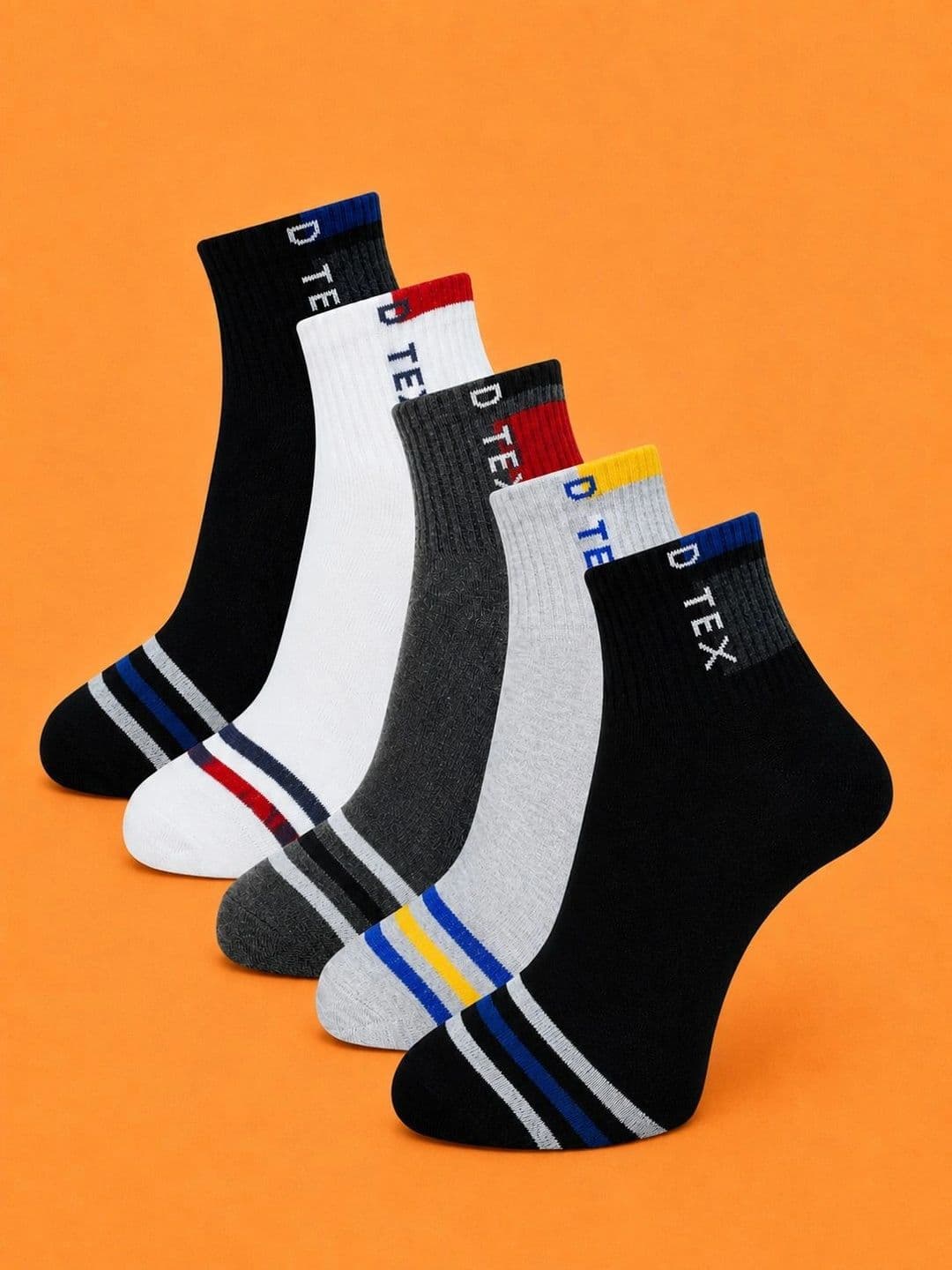 ADDOSSO Men Pack of 5 Cotton Assorted Striped Ankle Length Socks - view 1