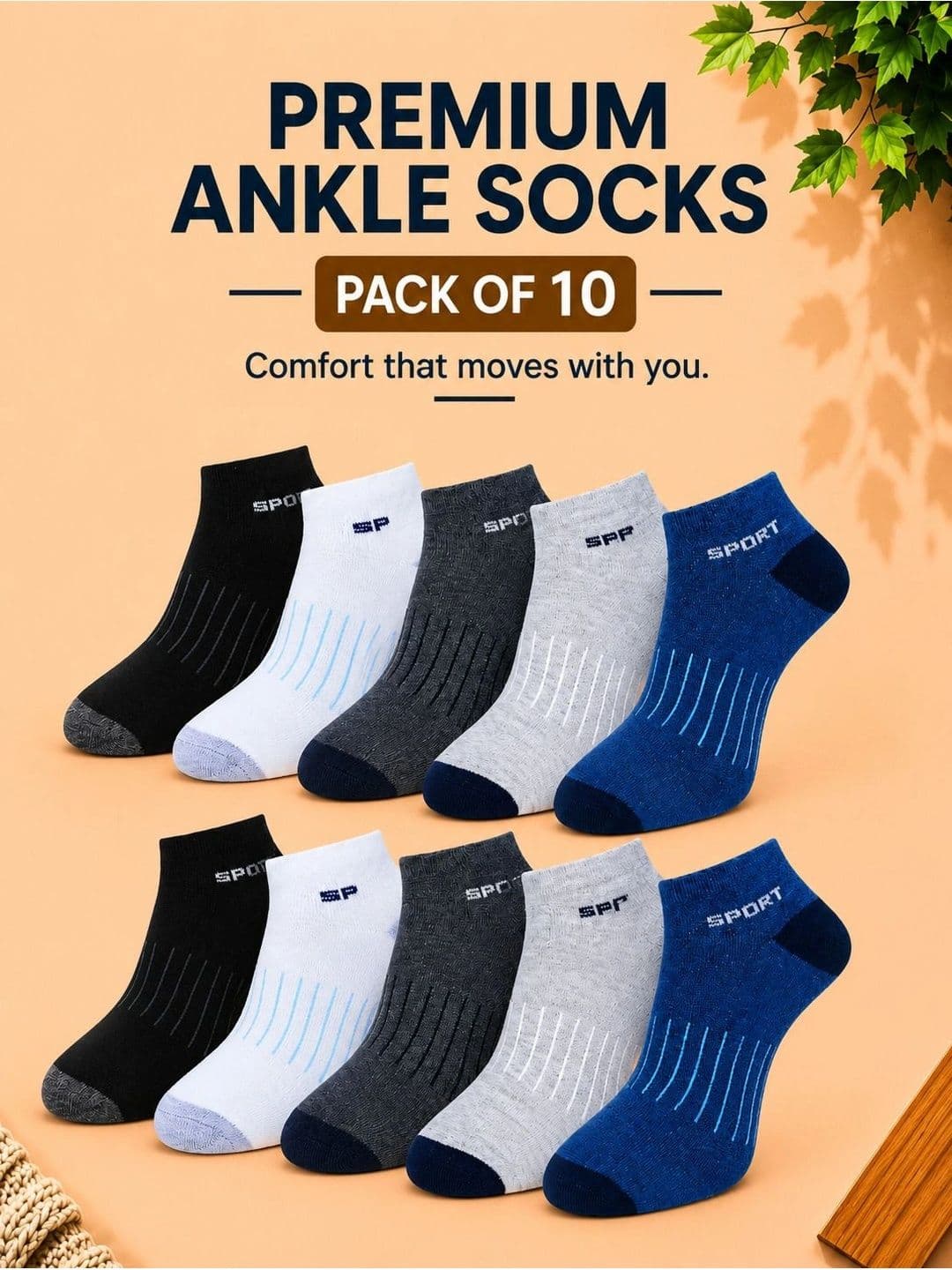 ADDOSSO Men Pack of 10 Cotton Assorted Patterned Ankle Length Socks thumbnail 5