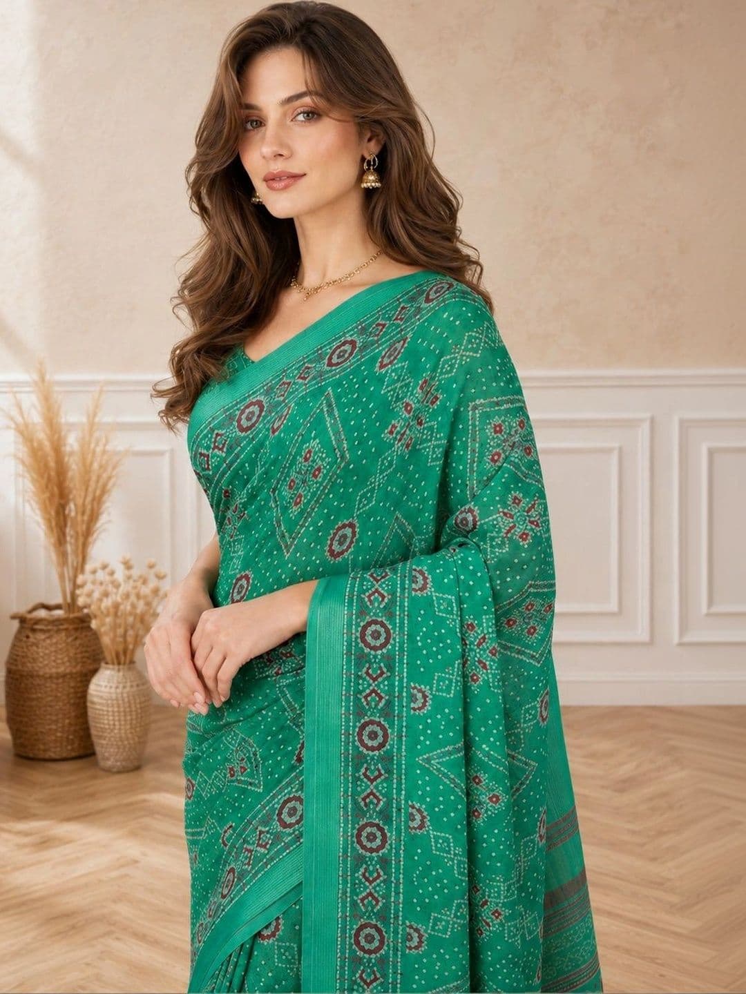 all about you Bandhani Poly Chiffon Fusion Bandhani Saree thumbnail 2