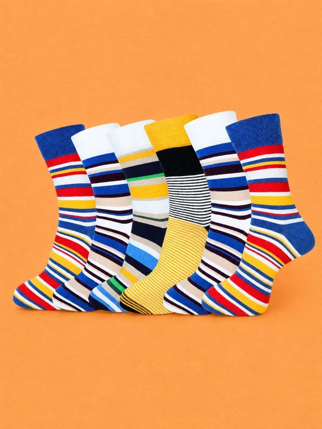 ADDOSSO Men Pack of 6 Cotton Assorted Striped Calf Length Socks - view 1