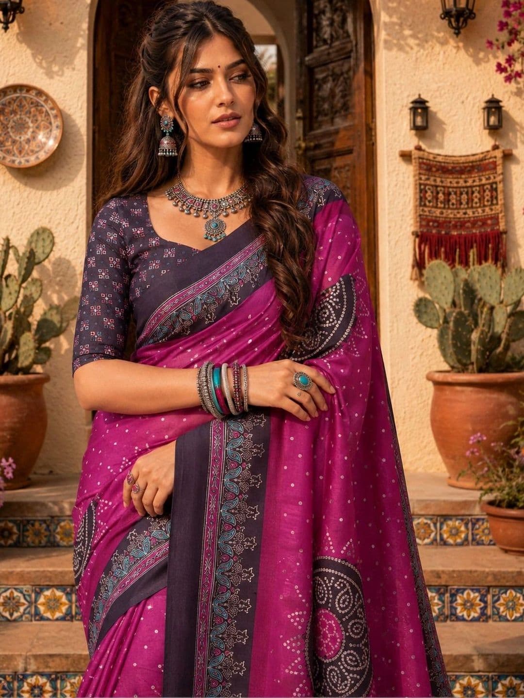 NIWAA Bandhani Silk Blend Bandhani Saree - view 1