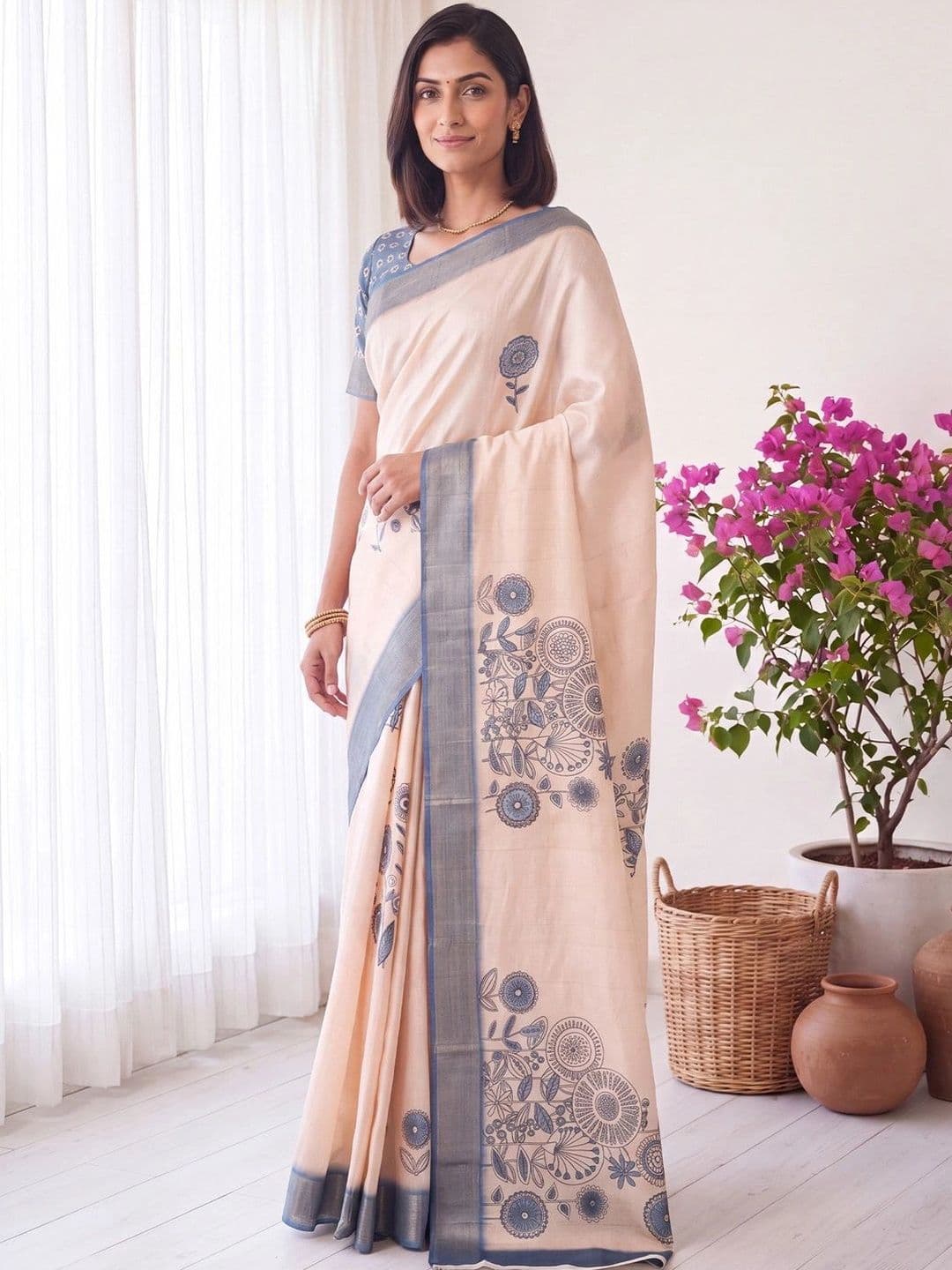 Anouk Floral Silk Blend Designer Chanderi Saree thumbnail 3