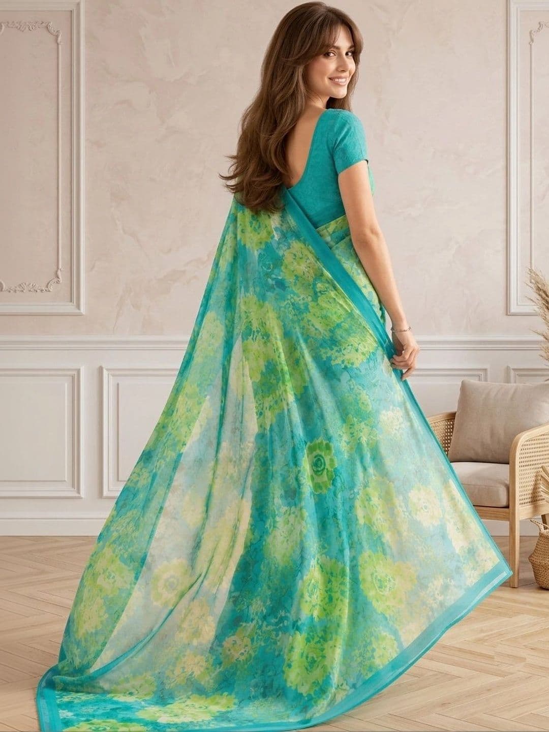 all about you Floral Poly Georgette Fusion Saree thumbnail 6