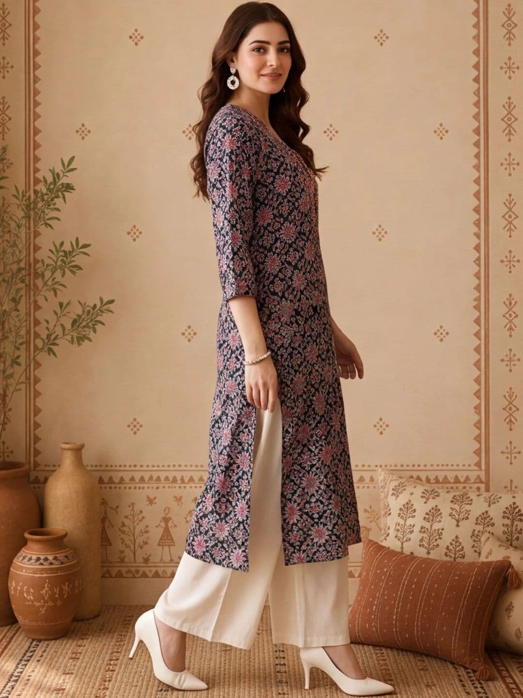 Anouk Women Floral Printed Mirror Work Indie Prints Kurta thumbnail 5