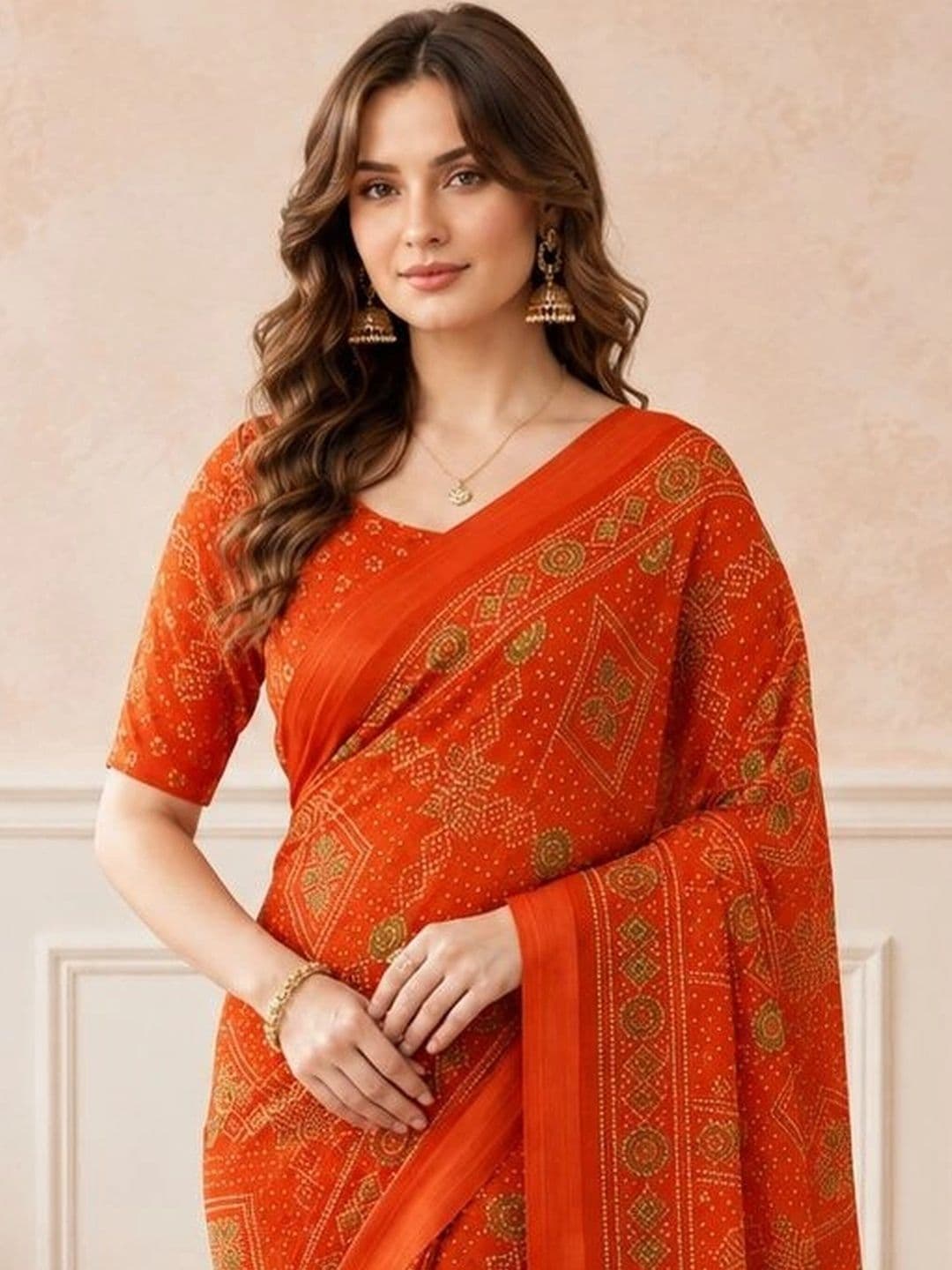 all about you Women Poly Chiffon Fusion Bandhani Saree thumbnail 4