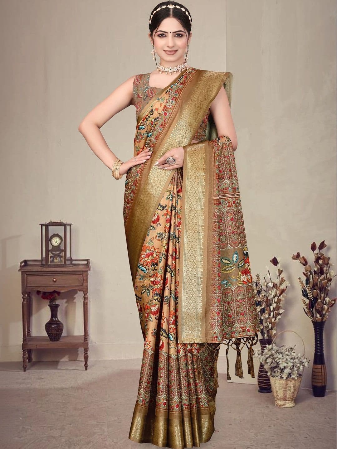 VS MALL Floral Zari Silk Cotton Saree thumbnail 2