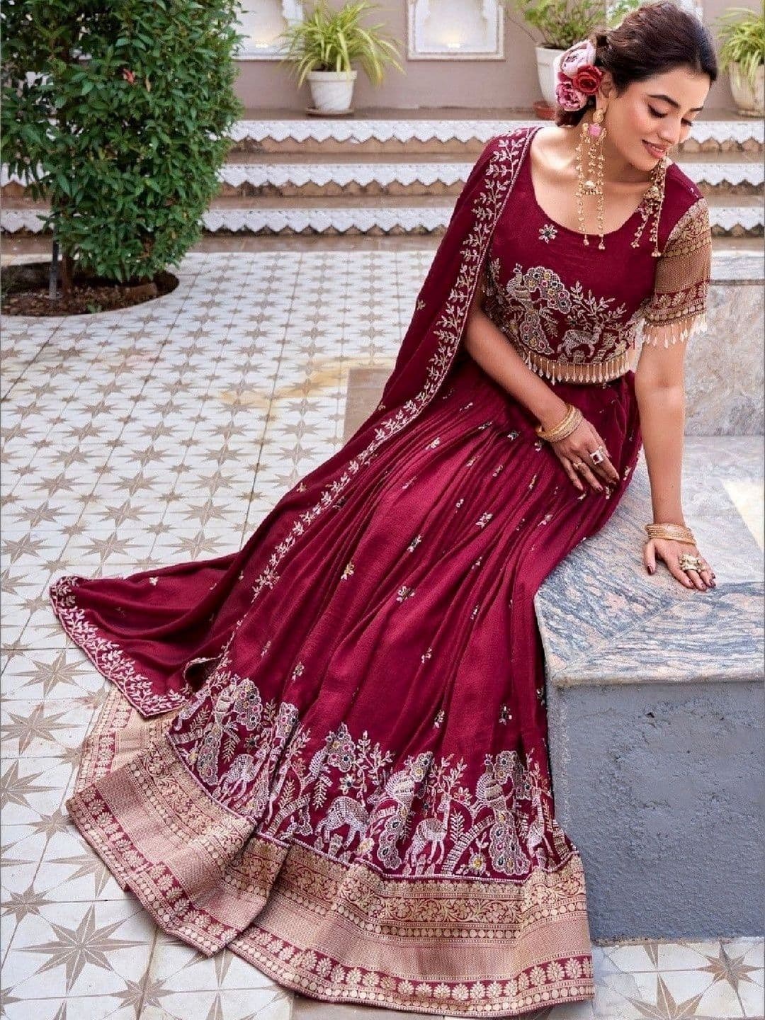 Shree Ram Creation Embroidered Thread Work Ready to Wear Lehenga & Blouse With Dupatta thumbnail 2