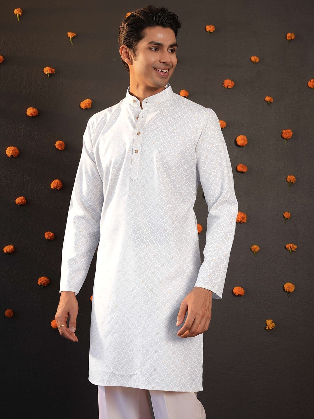 Anouk Printed Mandarin Collar Knee Length Straight Kurta - view 1
