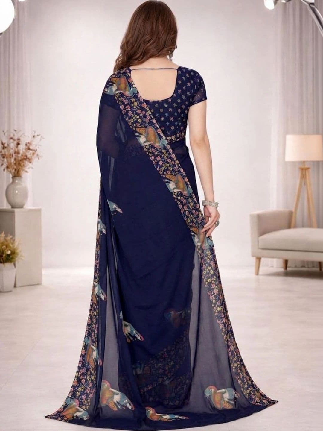 ANAND SAREES Floral Poly Georgette Designer Saree thumbnail 2