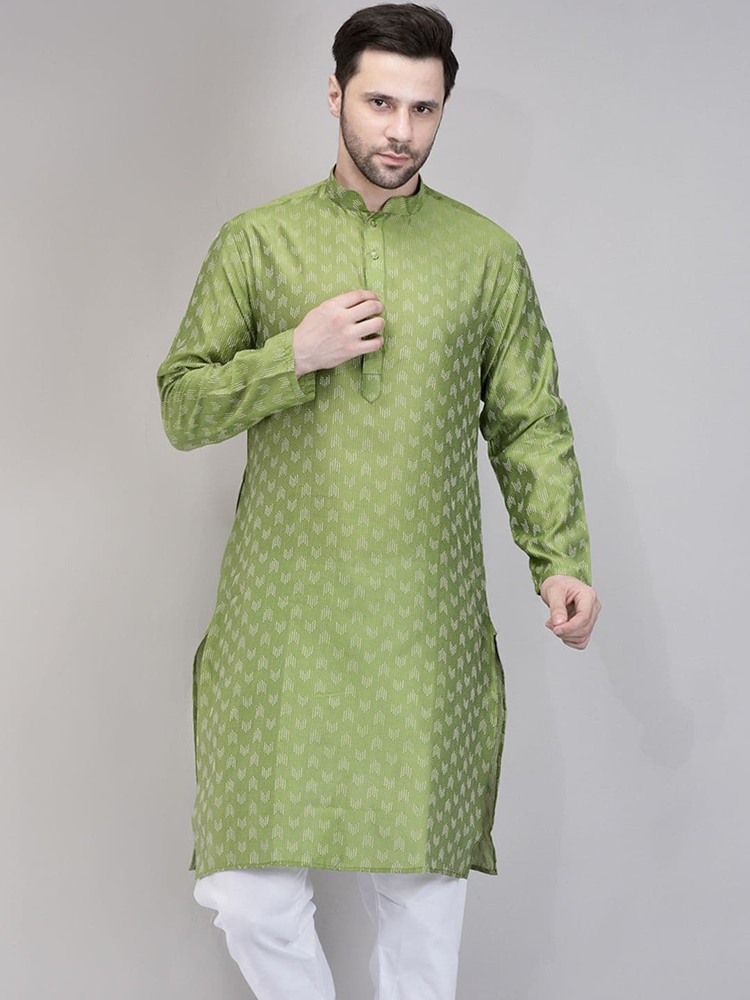 SG LEMAN Geometric Embroidered Mandarin Collar Cotton Straight Kurta - view 1