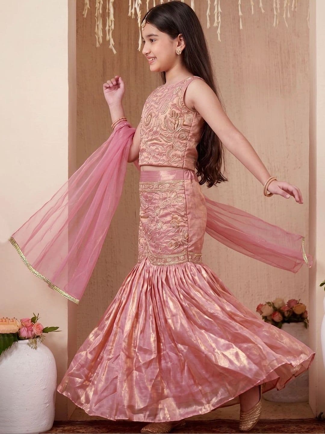 FASHION DREAM Girls Embroidered Thread Work Ready to Wear Lehenga & Blouse With Dupatta thumbnail 2