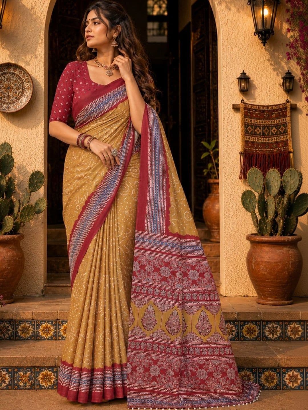 Durga Textile Bandhani Silk Blend Bandhani Saree - view 1
