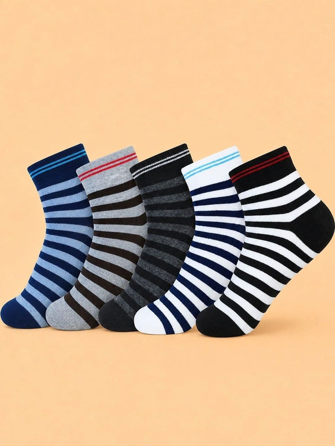 ADDOSSO Men Pack of 5 Cotton Assorted Striped Ankle Length Socks - view 1