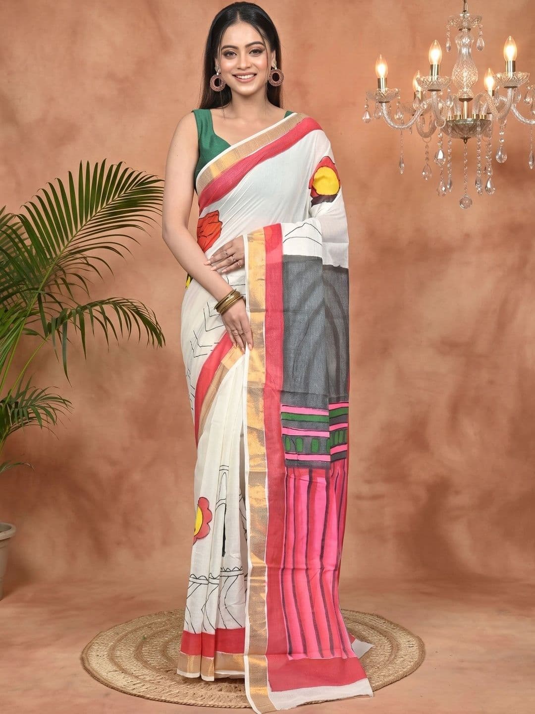 PuJoy Women Ethnic Motifs Sequinned Pure Cotton Handloom Saree thumbnail 7