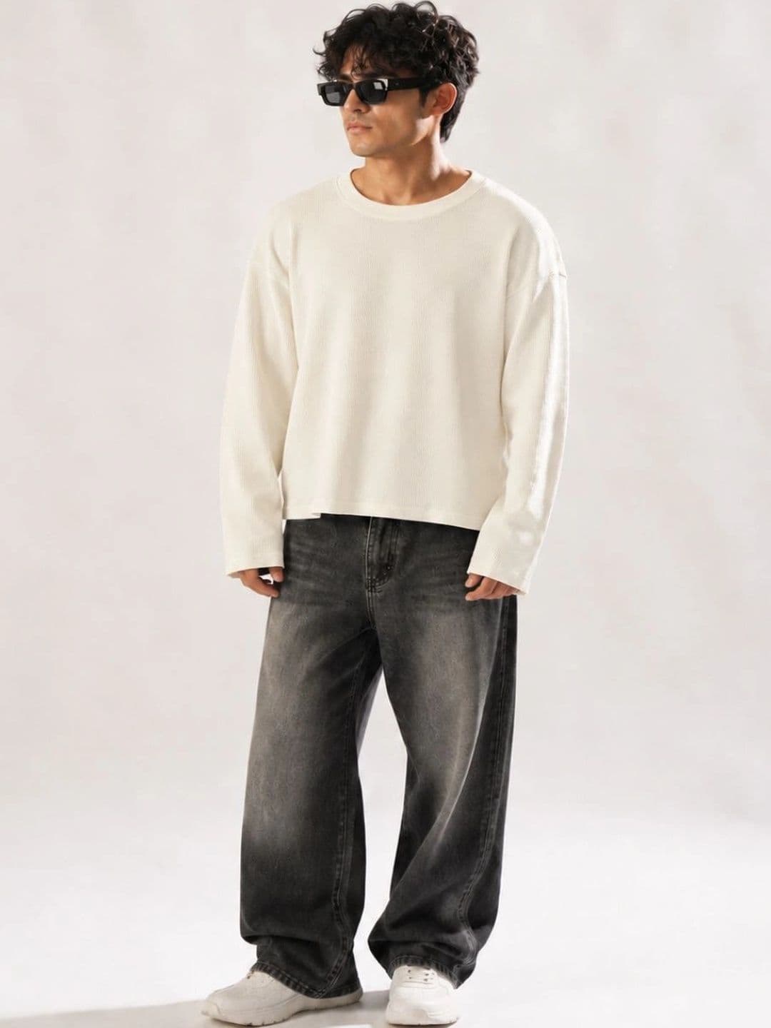 BEOVER Men's Boxy Fit Self Design Round Neck T-shirt thumbnail 2