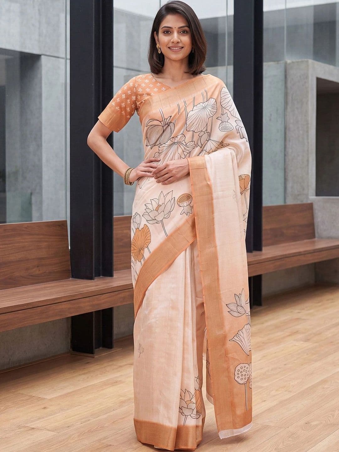 Anouk Floral Silk Blend Designer Chanderi Saree - view 1