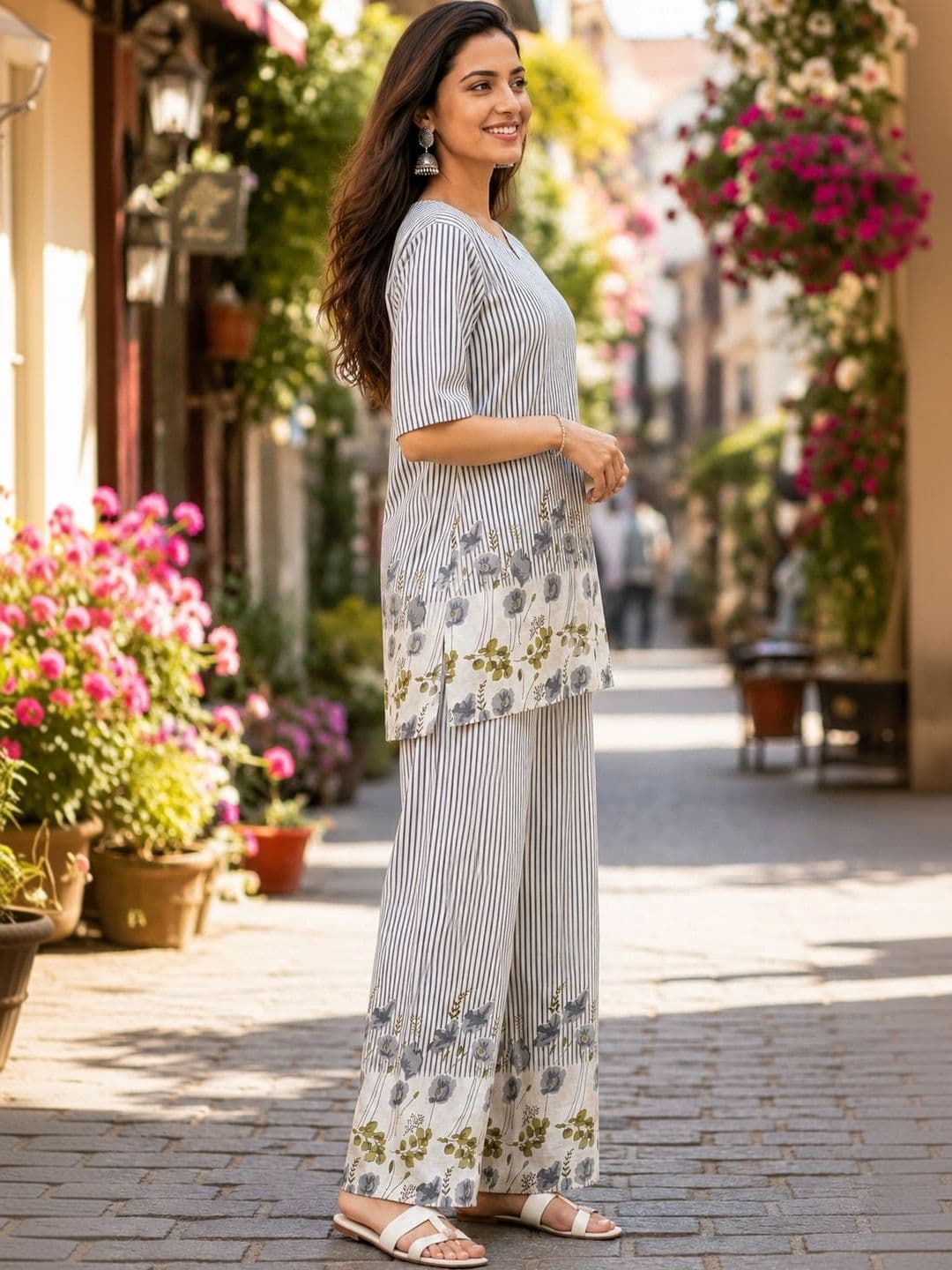 Three Boganvilla Women Floral Printed Regular Kurta with Palazzos thumbnail 5