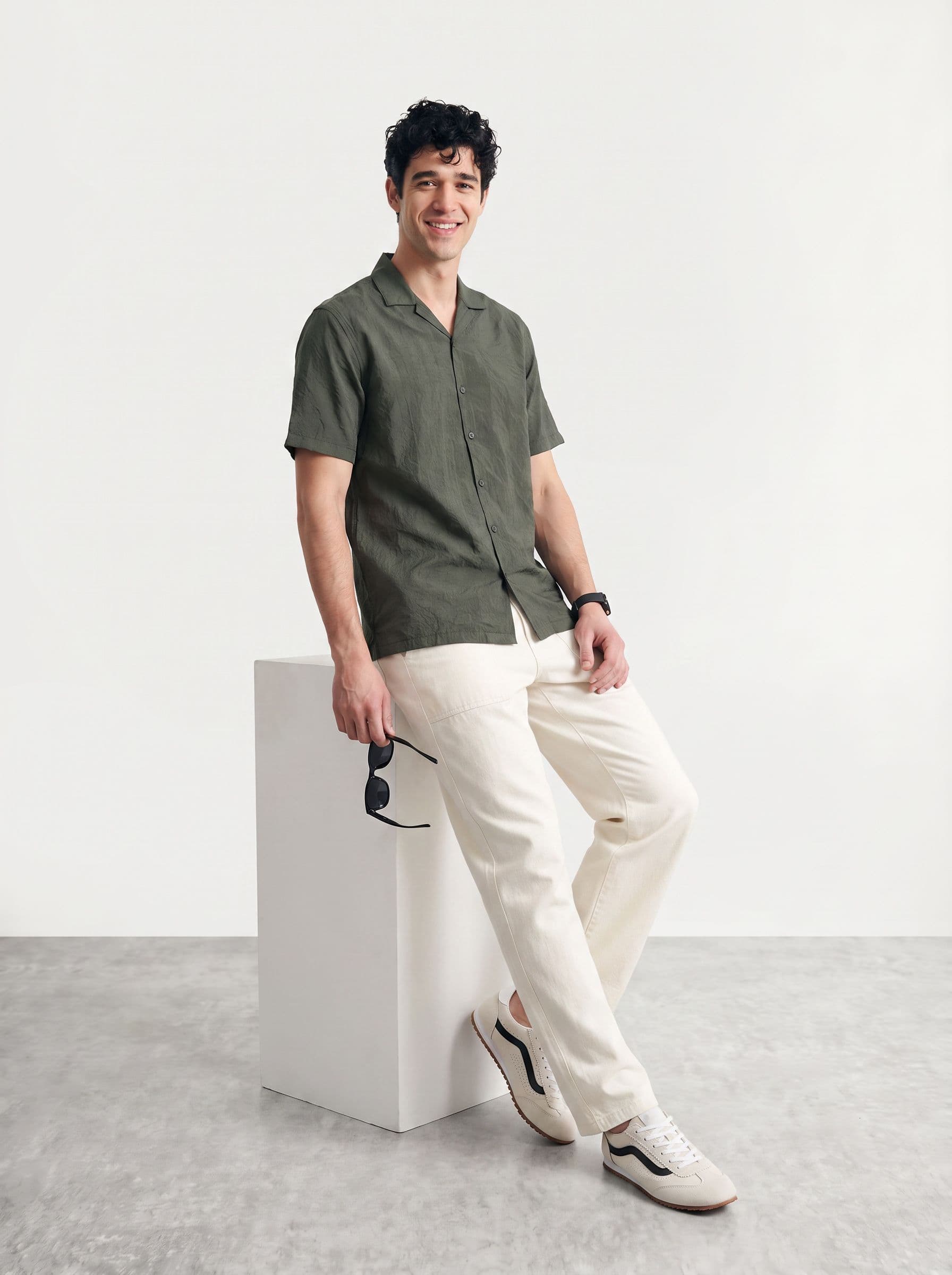 Mast & Harbour Easy Drape Textured Olive Shirt thumbnail 6