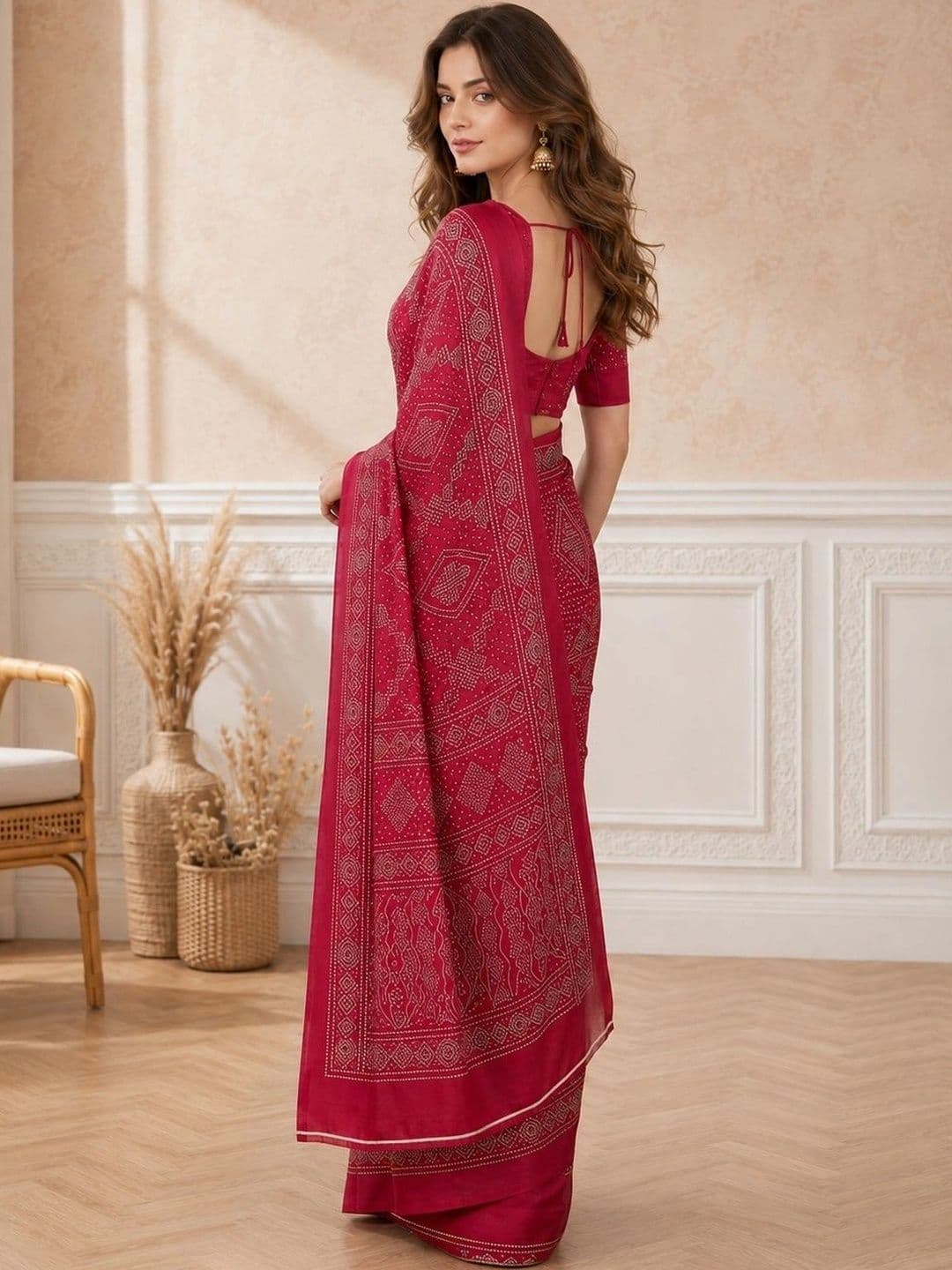 all about you Bandhani Poly Chiffon Fusion Bandhani Saree thumbnail 6