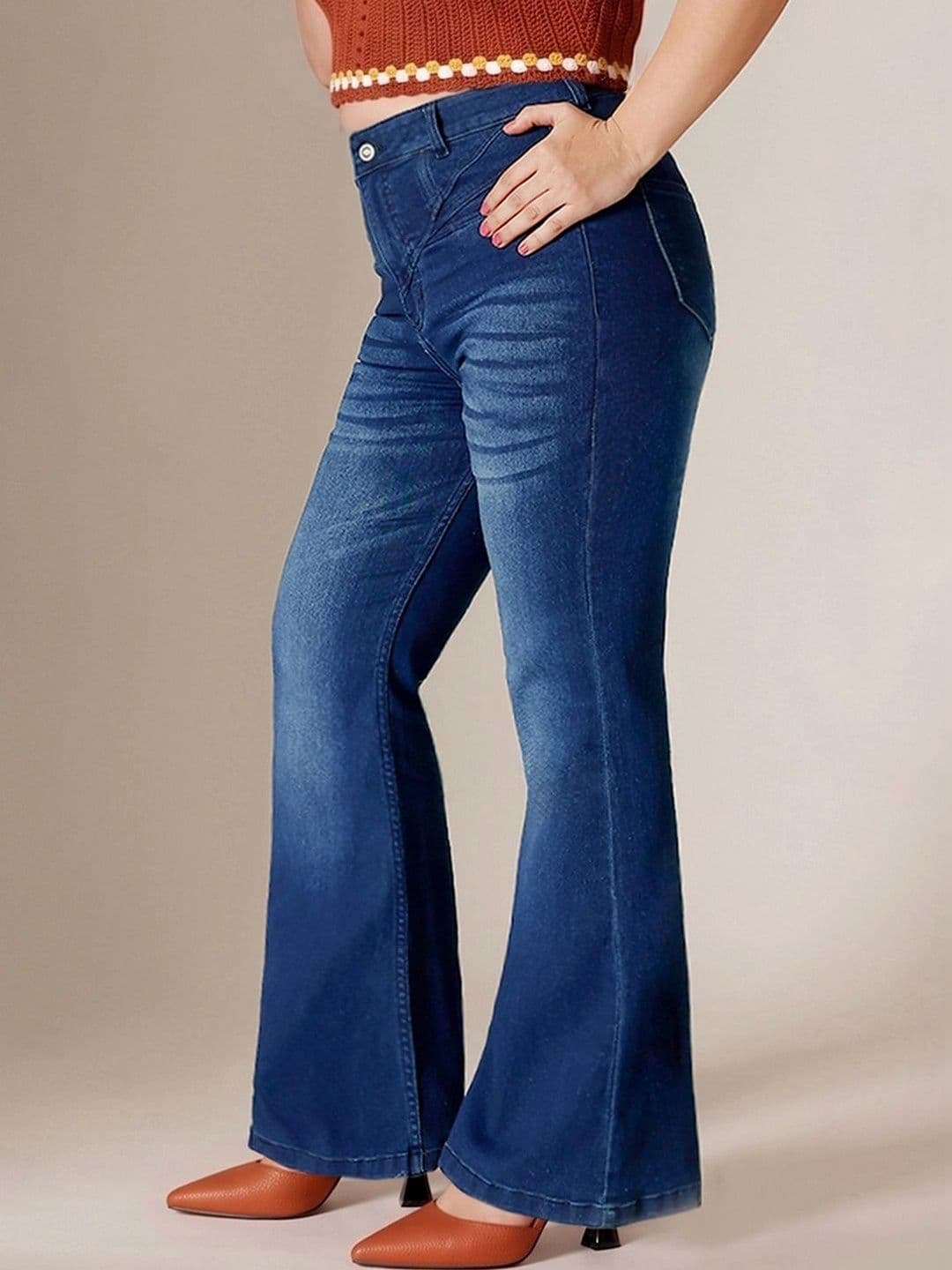 Miss Chase A+ Women Bootcut High-Rise Low Distress Light Fade Stretchable Jeans thumbnail 5