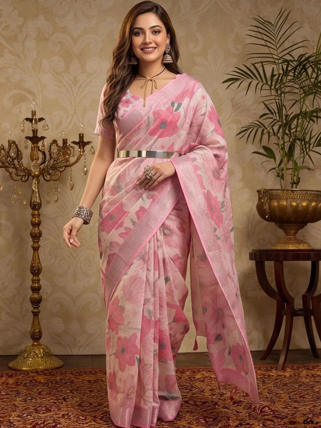 Mitera Floral Zari Silk Cotton Fusion Saree - view 1