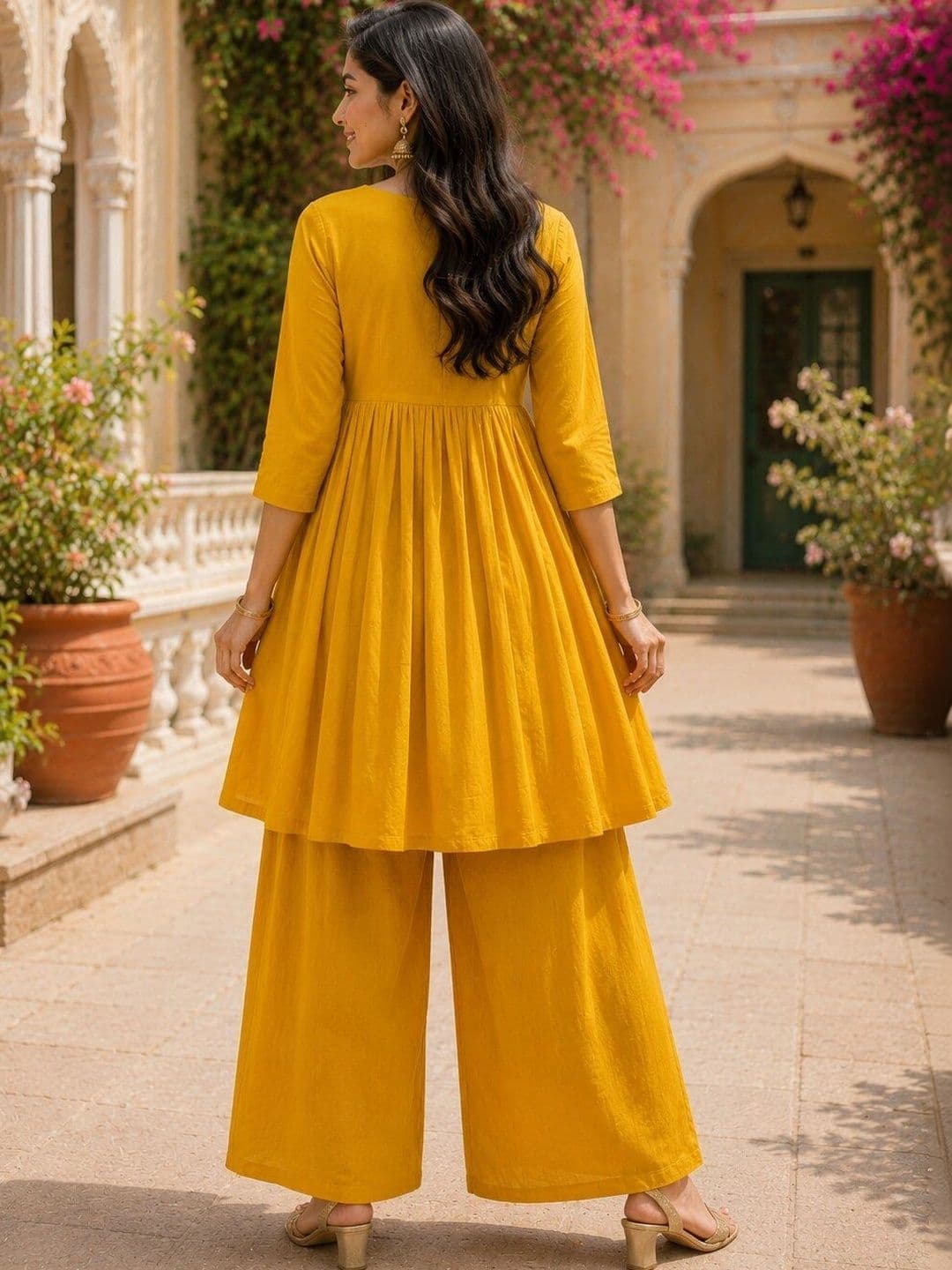 Hare Krishna enterprises Women Ethnic Motifs Embroidered Empire Thread Work Kurti with Palazzos thumbnail 5