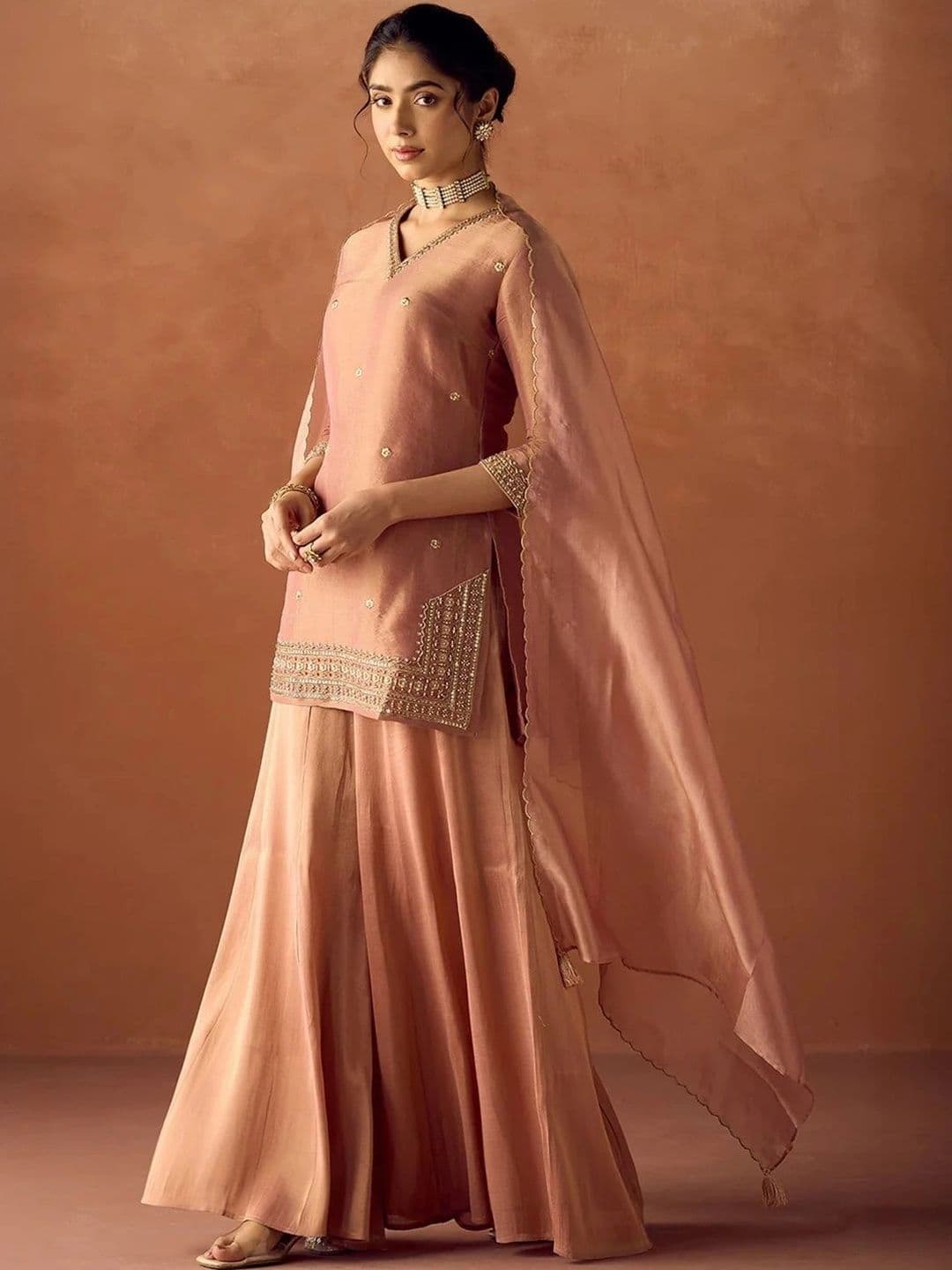 Wtune Women Ethnic Motifs Embroidered Regular Kurta with Palazzos & With Dupatta thumbnail 2