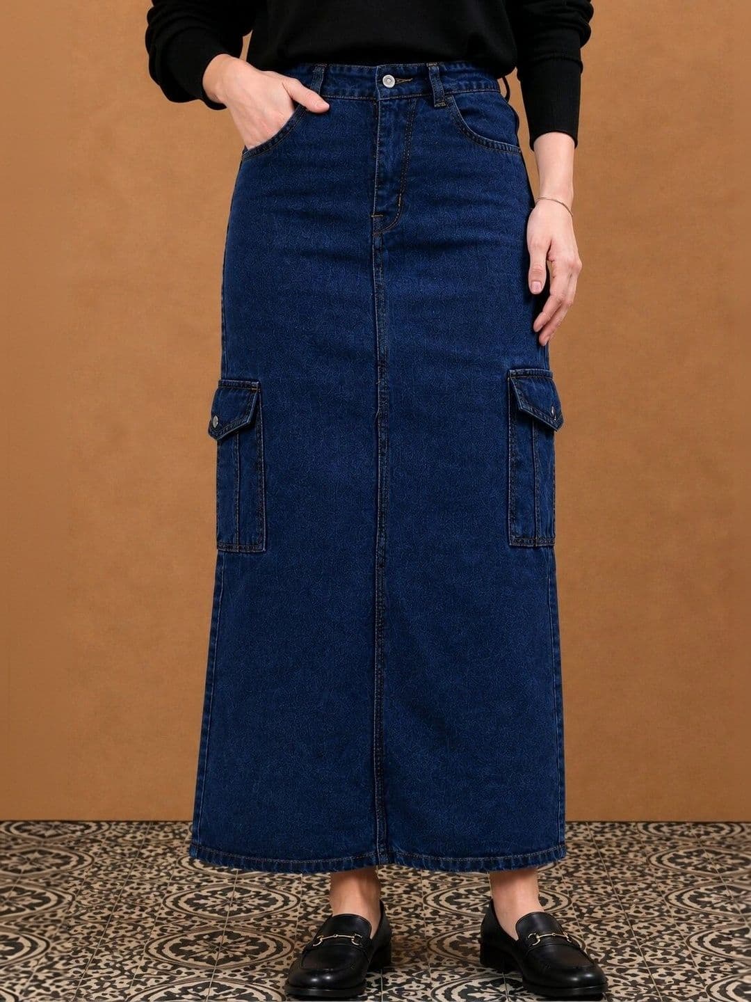 all about you Women Denim Cargo Styles Maxi A-Line Skirt thumbnail 4