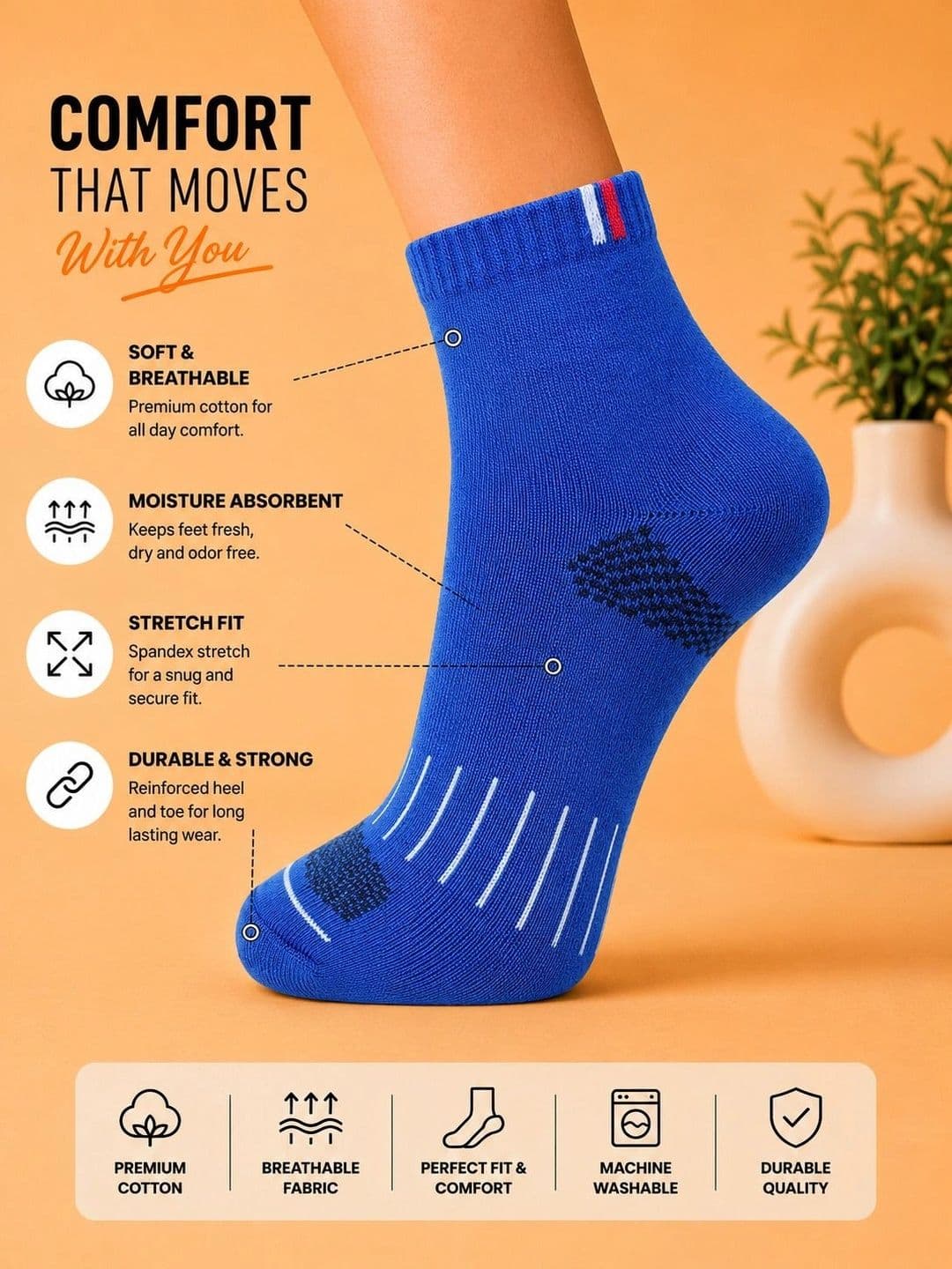 ADDOSSO Men Pack of 5 Cotton Assorted Patterned Ankle Length Socks thumbnail 3