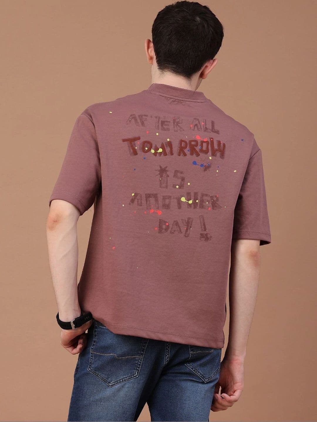 V-Mart Men Typography Printed Drop-Shoulder Sleeves T-shirt thumbnail 3