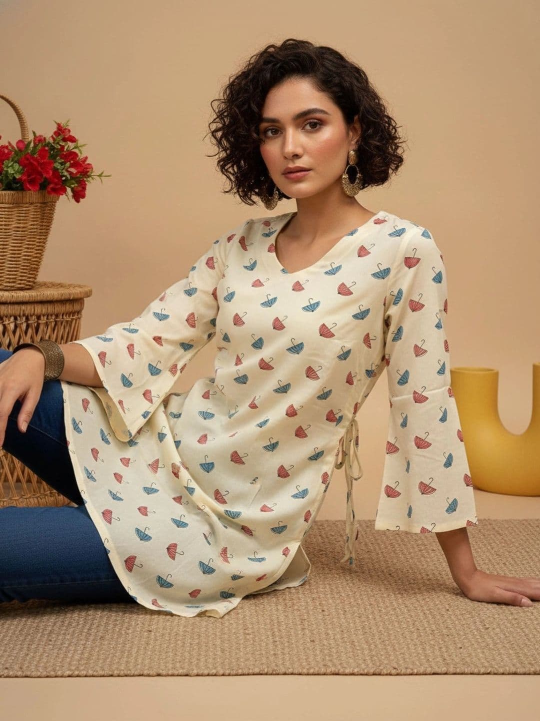 SURHI Women Quirky Printed Flared Sleeves Kurta thumbnail 5