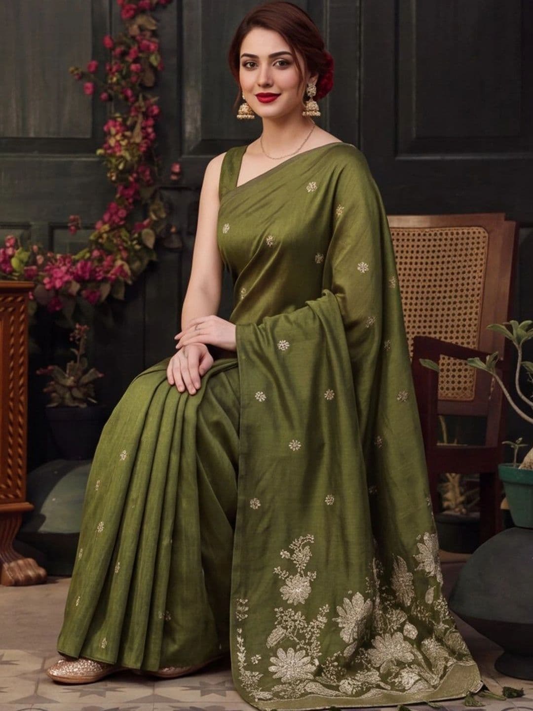Mitera Floral Zari Silk Cotton Fusion Banarasi Saree thumbnail 2