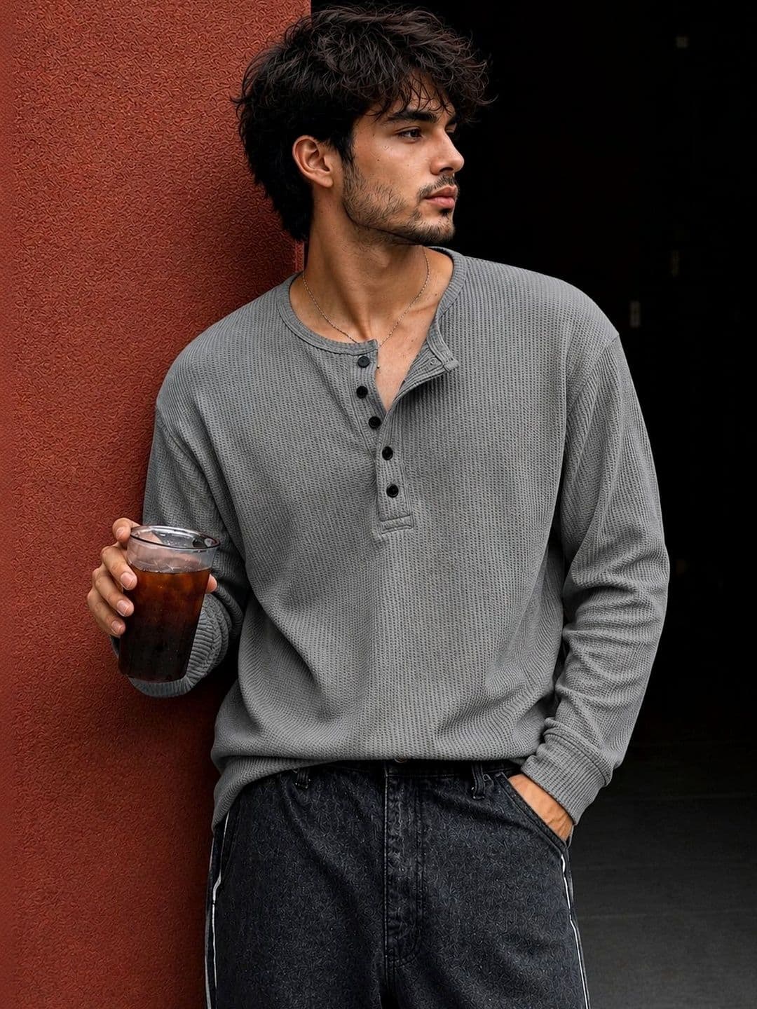 HOODLER Men Henley Neck T-shirt - view 1