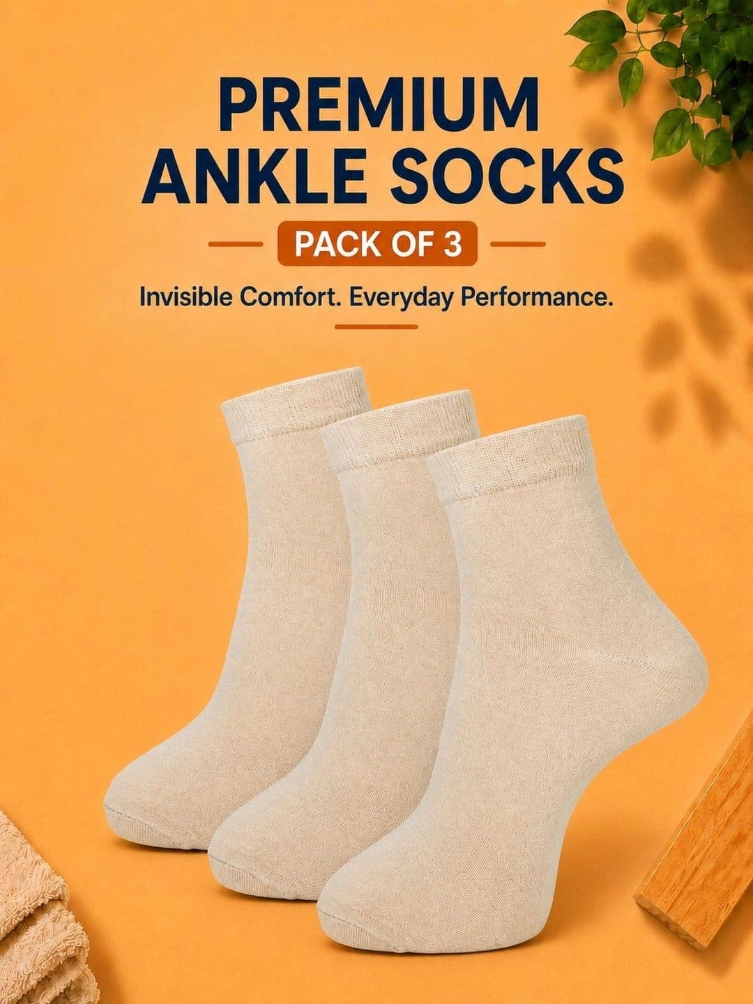 ADDOSSO Men Pack of 3 Cotton Assorted Ankle Length Socks thumbnail 2