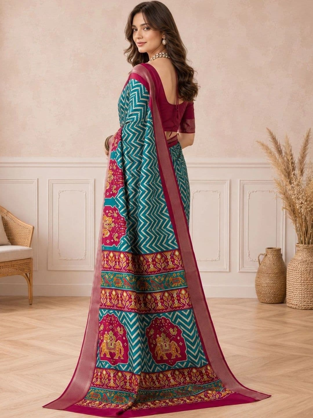 all about you Zari Silk Blend Fusion Patola Saree thumbnail 6