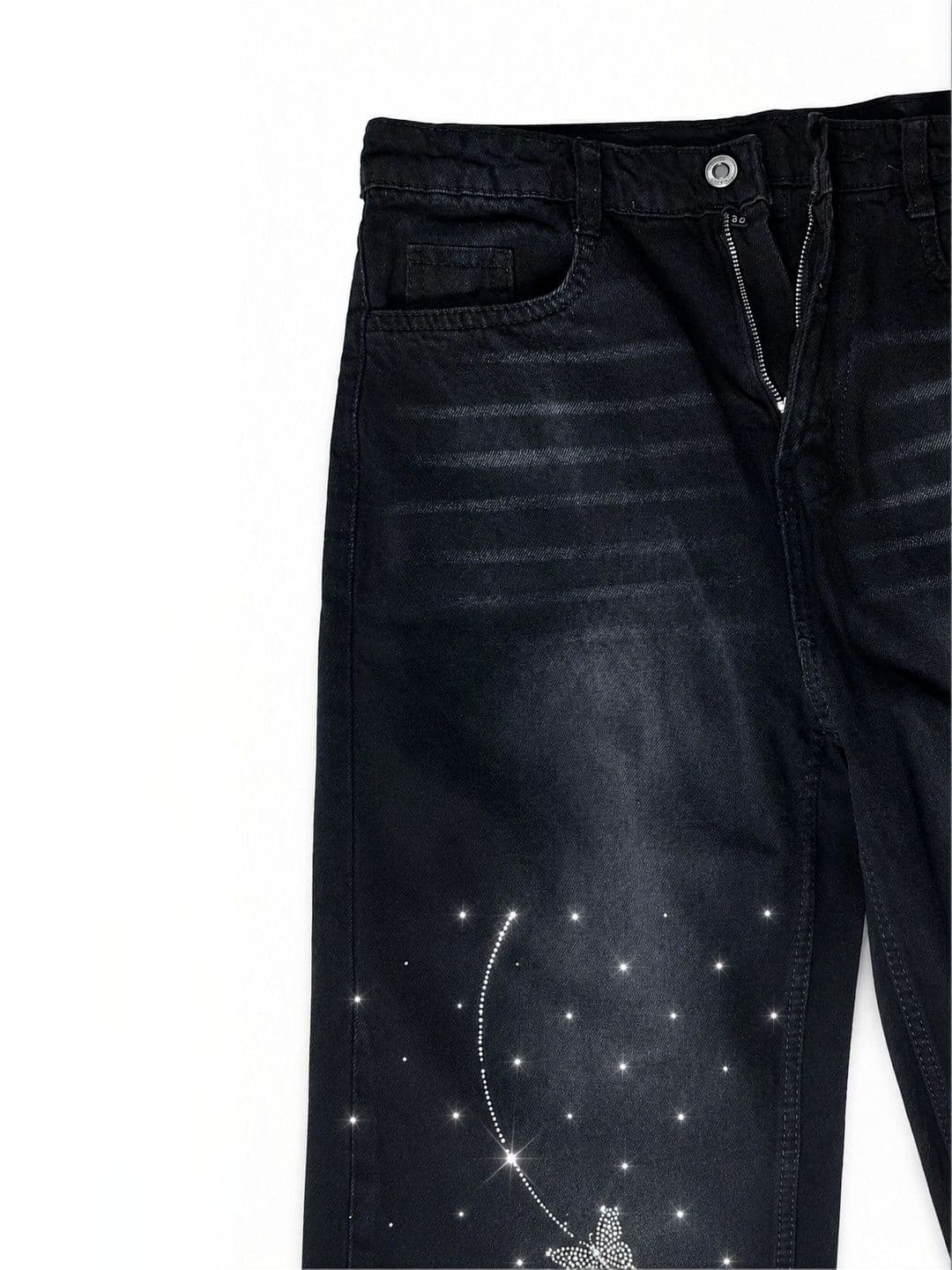 DS CREATIVE Women Wide Leg Mid-Rise Light Fade Embellished Jeans thumbnail 6